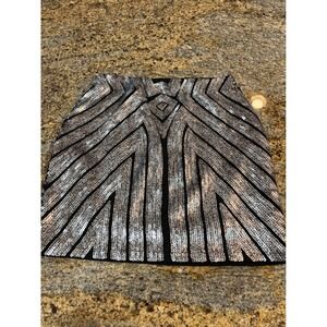NWT Le Voliere Silver Sequin Mini Skirt Black Banded‎ Waist Party Cocktail Small